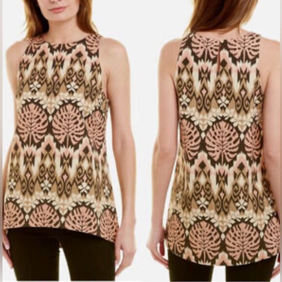 Tyler Boe Linen Aztec BoHo Tunic Top Shirt Brown Tan size Small - Picture 2 of 11